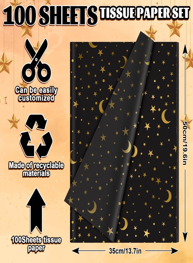 Whaline 100 Sheets Galaxy Tissue Paper Gold Foil Moon Star Gift Wrapping Paper Starry Night DIY Art Craft Paper for Wedding Birthday Baby Shower Party Supplies, 13.7 x 19.6 Inch - Image 2